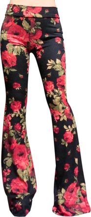 Generic Womens Flared Leggings Vintage High Waist Flared Trousers Elegant Floral Pattern Leggings Bootcut Sports Trousers Opaque Sports Yoga Trousers Casual T