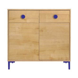 Really Nice Things C&oacute;moda 2 puertas 2 cajones color roble y detalles en az&uacute;l