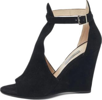 Prada Sandali in pelle scamosciata con zeppa - Nero