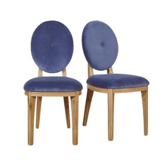 Robin des Bois Juego de 2 sillas de roble y terciopelo azul &iacute;ndigo