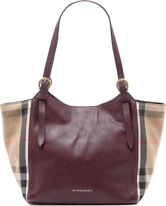 Burberry Pre-owned Womens Small Leather And House Check Canvas Canterbury Tote - Dark Red - One Size