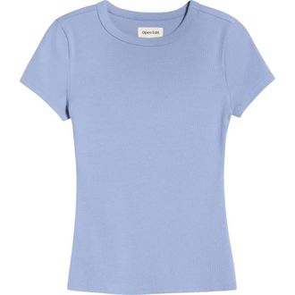 Open Edit Rib Short Sleeve Shirt in Blue Umbra at Nordstrom, Size Xx-Small
