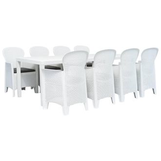 vidaXL Set Pranzo Da Giardino 9 Pz In Plastica Stile Rattan Bianco Vidaxl