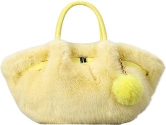 Generic Womens Plush Bags Plush Bag Bucket Handbag Folded Ball Shoulder Crossbody Small Size Polyester Lining Magnetic(Yellow)