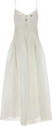 Tory Burch Linnen en Zijde Maxi Jurk - Dames - Maxi kleedjes - Wit - S - Linnen - Kleedjes