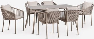 Sklum Set De Mesa Rectangular 160x90 Cm Y 6 Sillas De Comedor En Cuerda Trenzada Arhiza Classic Sklum