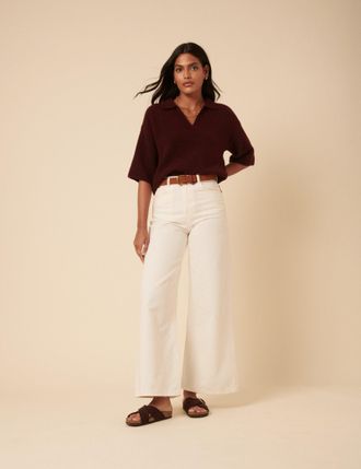 Nobody's Child Burgundy Open Collar Polo Knitted T-Shirt