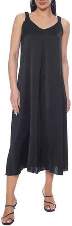 Tash And Sophie Ruched Strap V-Neck Midi Dress in Black at Nordstrom Rack, Size X-Large