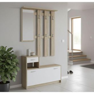 Dmora Mobile da Ingresso - Specchio Incluso Appendiabiti, Bianco, -, 100x25.5x190h cm Paysandu