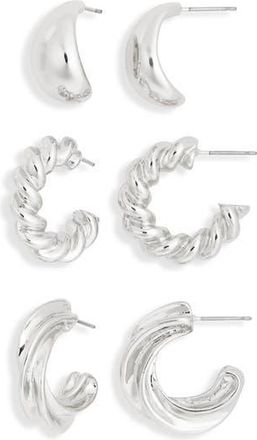 Nordstrom Rack Set of 3 Twisted Hoop Earrings in Silver at Nordstrom Rack