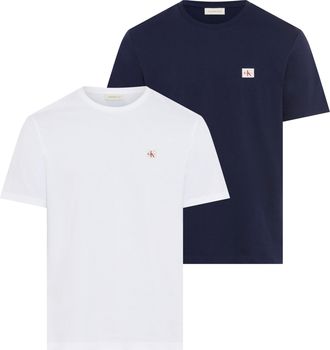 Calvin Klein Jeans T-Shirt CALVIN KLEIN JEANS SS BADGE TEE 2 PACK, Herren, Gr. XXL, maritime navy, hellwei&szlig;, Single Jersey, Obermaterial: 100% Baumwolle, unifarben, regu