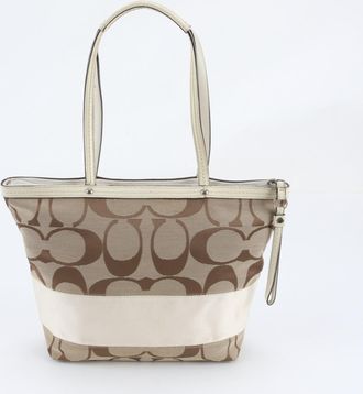 Coach Brown Leather Canvas Handbag Shoulder Bag Tote Bag (Pre-Owned)