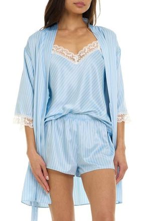 Flora Nikrooz Sabrina Bow Print Satin Short Pajamas & Robe Set in Soft Blue at Nordstrom, Size X-Small