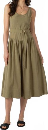 Dex Clothing Drop Waist Belted Midi Dress In Dusty Sage