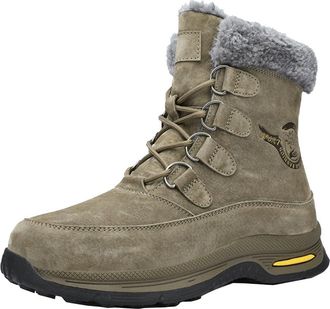 Generic Men winter snow boots with plush insulation warm and thick soles outdoor high top cotton shoes anti slip and wear resistant boots (Khaki,7.5)