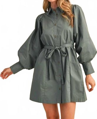 Merci Sagebrook Mini Shirt Dress In Sage Green