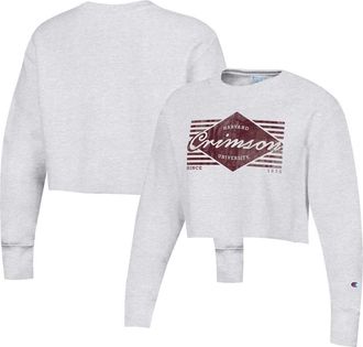 Champion Womens Champion Heather Gray Harvard Crimson Reverse Weave Cropped Pullover Sweatshirt at Nordstrom, Size X-Large