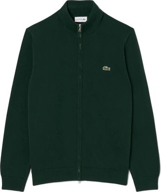 Lacoste Katoenen Trui met Col en Rits - Heren - Vesten - Groen - M - Katoen - Truien & Vesten