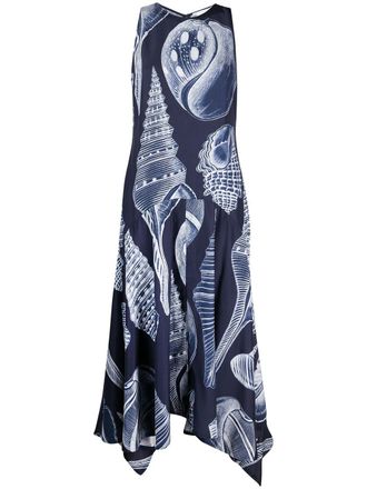 Stella McCartney Anabelle zijden jurk met schelpenprint - Blauw