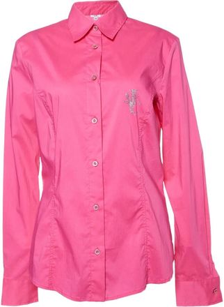 Versace embroidered cotton-blend shirt - women - Cotton/Elastane/Polyamide - M - Pink