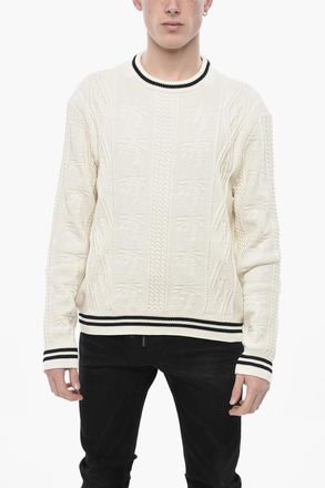 Palm Angels Maglia Girocollo CURVED LOGO in Misto Cotone Cable Knit Palm Angels