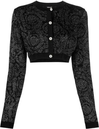 Versace Barocco Lurex Cropped Cardigan - Dames - Vesten - Zwart - XL - Polyester - Truien & Vesten
