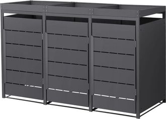 ML Design Ml-design 3x Cobertizos Para Ocultar Cubos De Basura 240l Antracita 196x80x124cm Caseta De Acero Para Jard&iacute;n Exterior Contenedor Resistente Caja Con T