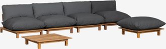 Sklum Sof&aacute; Modular Reclinable De Jard&iacute;n De 4 Piezas Con Mesa De Centro Y Puff En Madera De Acacia Brina Sklum Gris Antracita