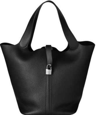 Herm&egrave;s Picotin 26 in Black Clemence Leather with Palladium Hardware