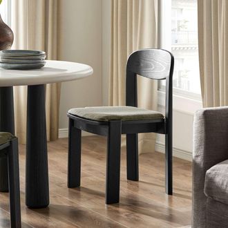 Castlery Solid-Ash Wood Dining Chair with Dark Gray Cushion Set of 2 - Black | Anya by Castlery