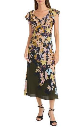Maggy London Floral Empire Waist Maxi Dress in Olive Green/tan at Nordstrom Rack, Size 8