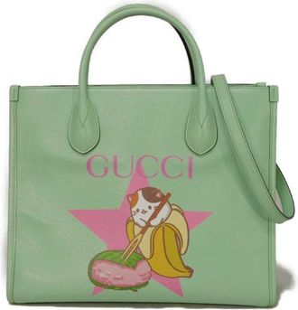 Gucci Green Leather Shoulder Bag Tote Bag (Pre-Owned)