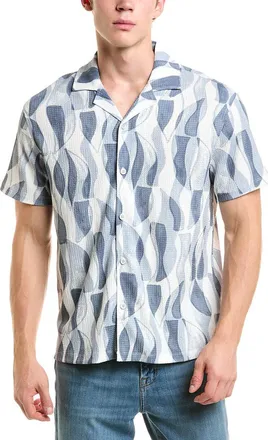 Reiss Hiro Cuban Collar Print Casual Shirt