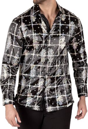 Bespoke Cross Woven Luxe Paisley Button-Down Shirt In Black/silver