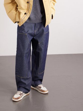 Amiri Skel-Top Suede-Trimmed Studded Appliqu&eacute;d Denim Sneakers