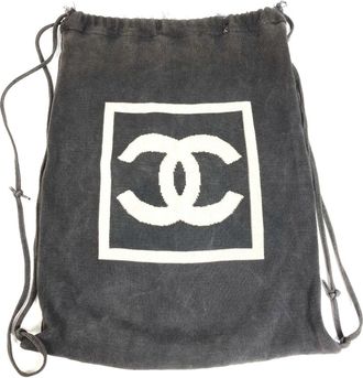 Chanel Beige Black Cotton Backpack (Pre-Owned)