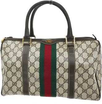 Gucci Vintage Web Boston Bag Gg Coated Canvas Brown Pvc Handbag (Pre-Owned)