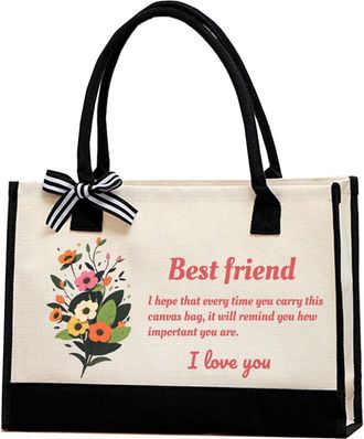 Generic Personalized Canvas Beach Bag for Women, Large Capacity Womens Tote Reusable Handbag for Birthday Gift - 43CM*30CM*13CM(off white)(Best friend)