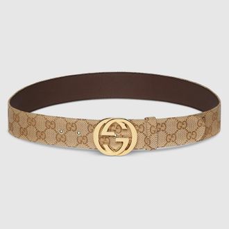 Gucci Belt With Interlocking G Buckle, Size Gucci 110, Beige, GG Canvas
