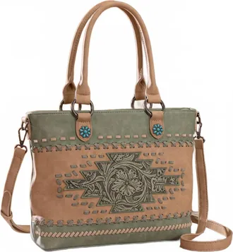 Montana West Western Tooled Aztec Tote In Green