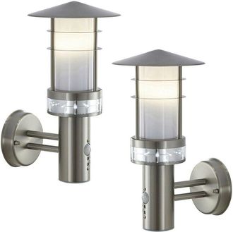 Loops 2 PACK IP44 Outdoor LED Light Brushed Steel PIR Wall Lantern Security Outdoor