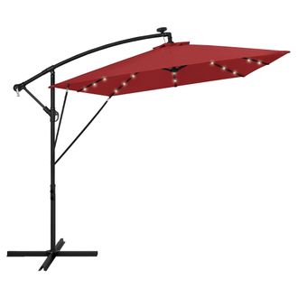 ML Design Ml-design Sombrilla De Jard&iacute;n Con Led Solar &Oslash;330cm Aluminio Rojo Parasol Voladiza De Terraza, Giratoria 360&deg; Inclinable Con Manivela Protecci&oacute;n Solar 