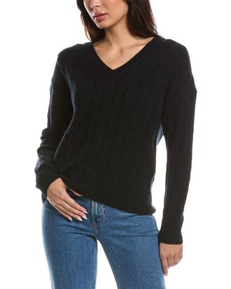 Fort&eacute; Cashmere Fashioned Cable V-Neck Cashmere Sweater