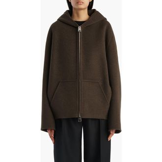 Khaite Dolem Double Face Wool Full Zip Hoodie in Army Melange at Nordstrom, Size Medium