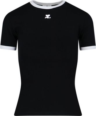 Courr&egrave;ges Black Cotton Logo T-Shirt
