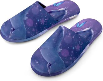 Generic Horse Butterfly Mens Slippers Warm Non-Slip Houes Shose Spa Slipper for Home Bedroom
