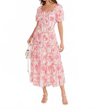 Minkpink Bria Puff Sleeve Midi Dress In Pink/white