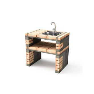 Movelar M&oacute;dulo De Lavabo Y Grifo Con Soporte Lateral Californi Plus Para Barbacoa De Obra Prefabricada (gris, Naranja - 86,5 X 58 X 58 Cm) - Uso En Exteriores