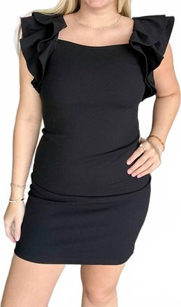 She + Sky Ruffled Sleeve Heavy Knit Square Neck Mini Dress In Black