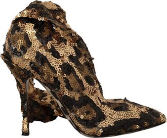 Dolce & Gabbana Luipaard Pailletten Haklaarzen - Dames - Laarzen met Hak - Bruin - 39 1/2 EU - Pailletten - Schoenen